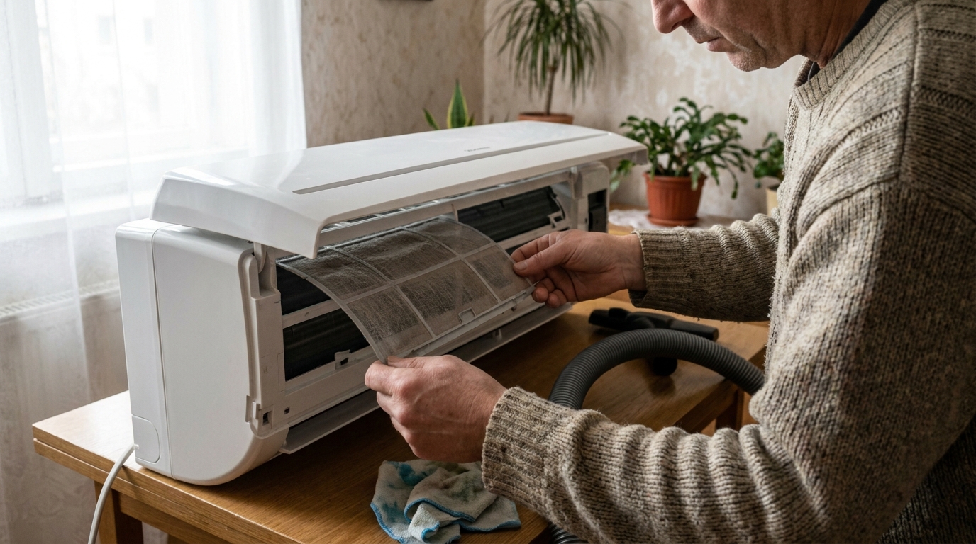 Cleaning a wall-mounted AC filter at home