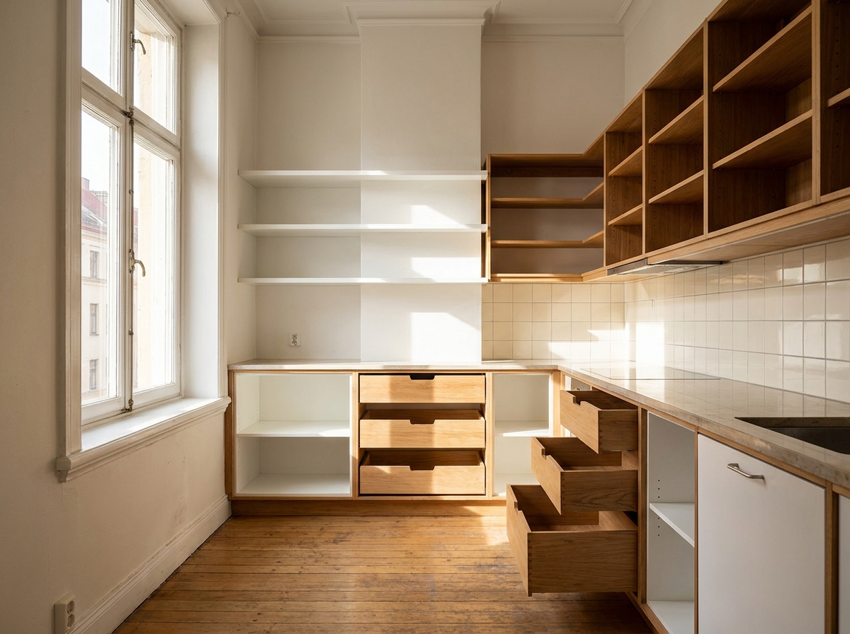 Clean shelves and empty storage ready before move-in