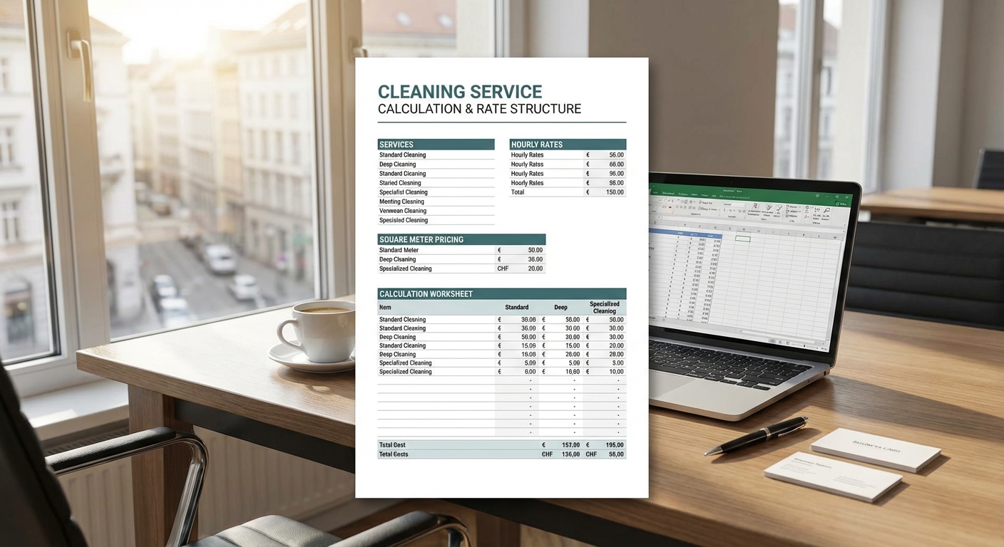 A cleaning service pricing sheet with a calculator and notes for quoting jobs