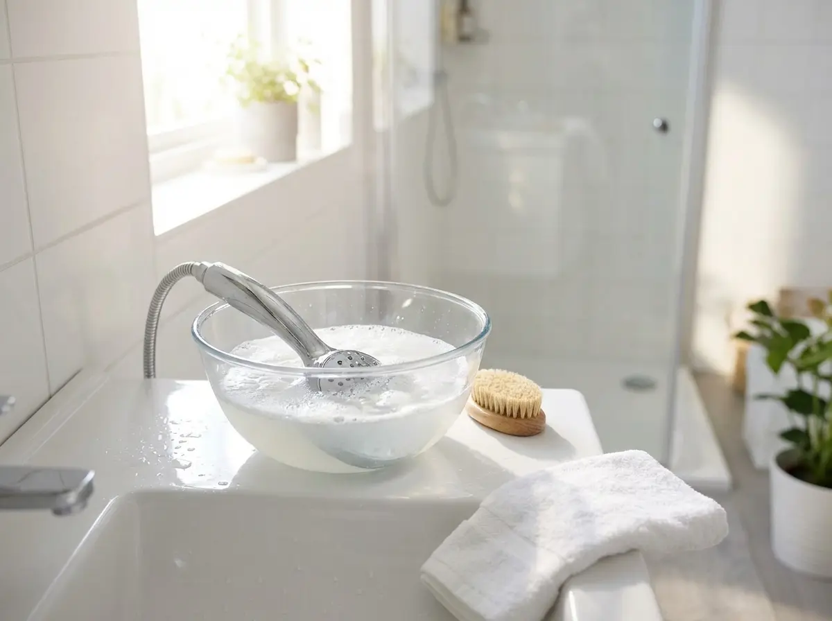 Cleaning the jets of the showerhead during the step-by-step procedure.