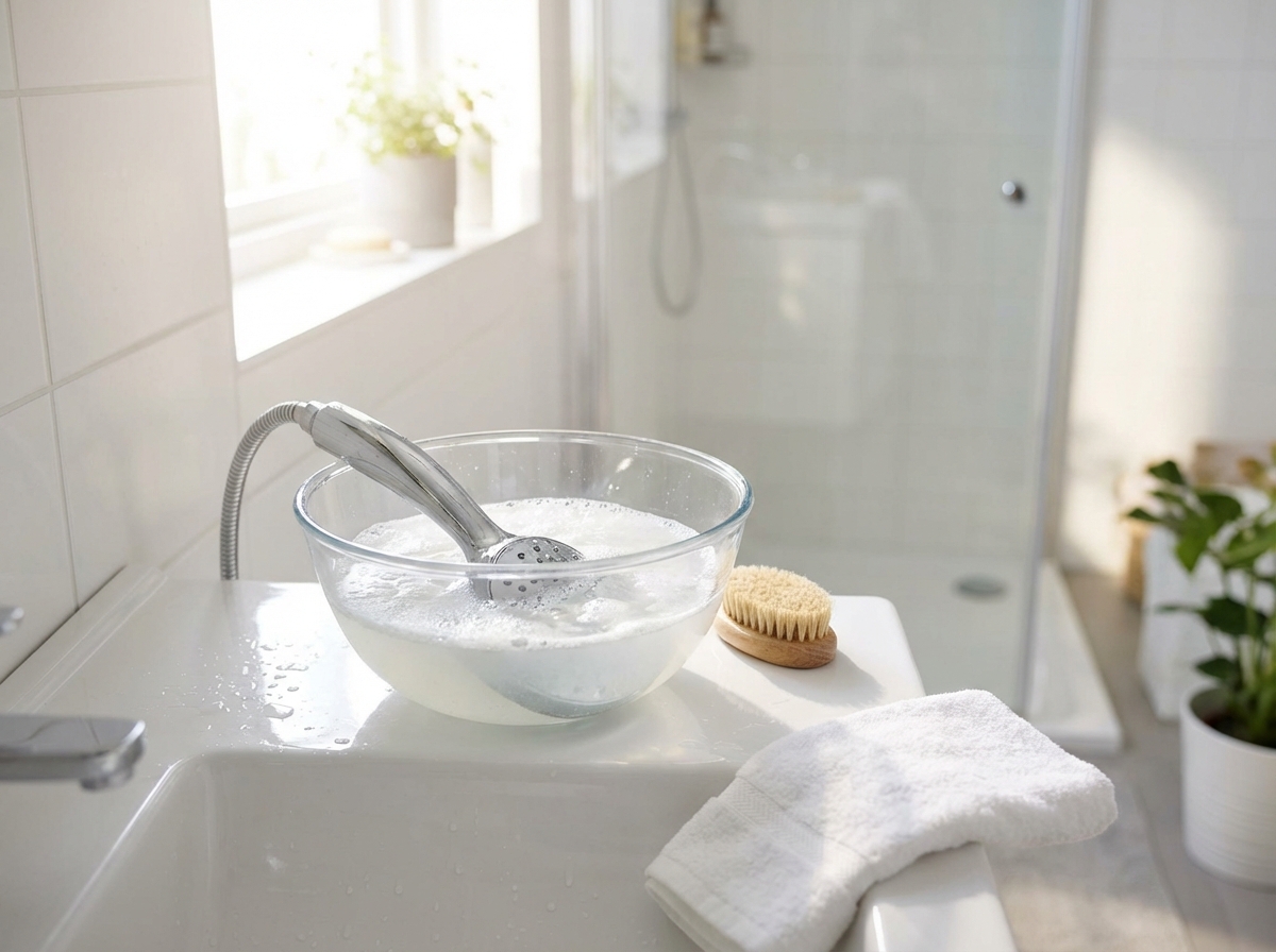 Cleaning the jets of the showerhead during the step-by-step procedure.