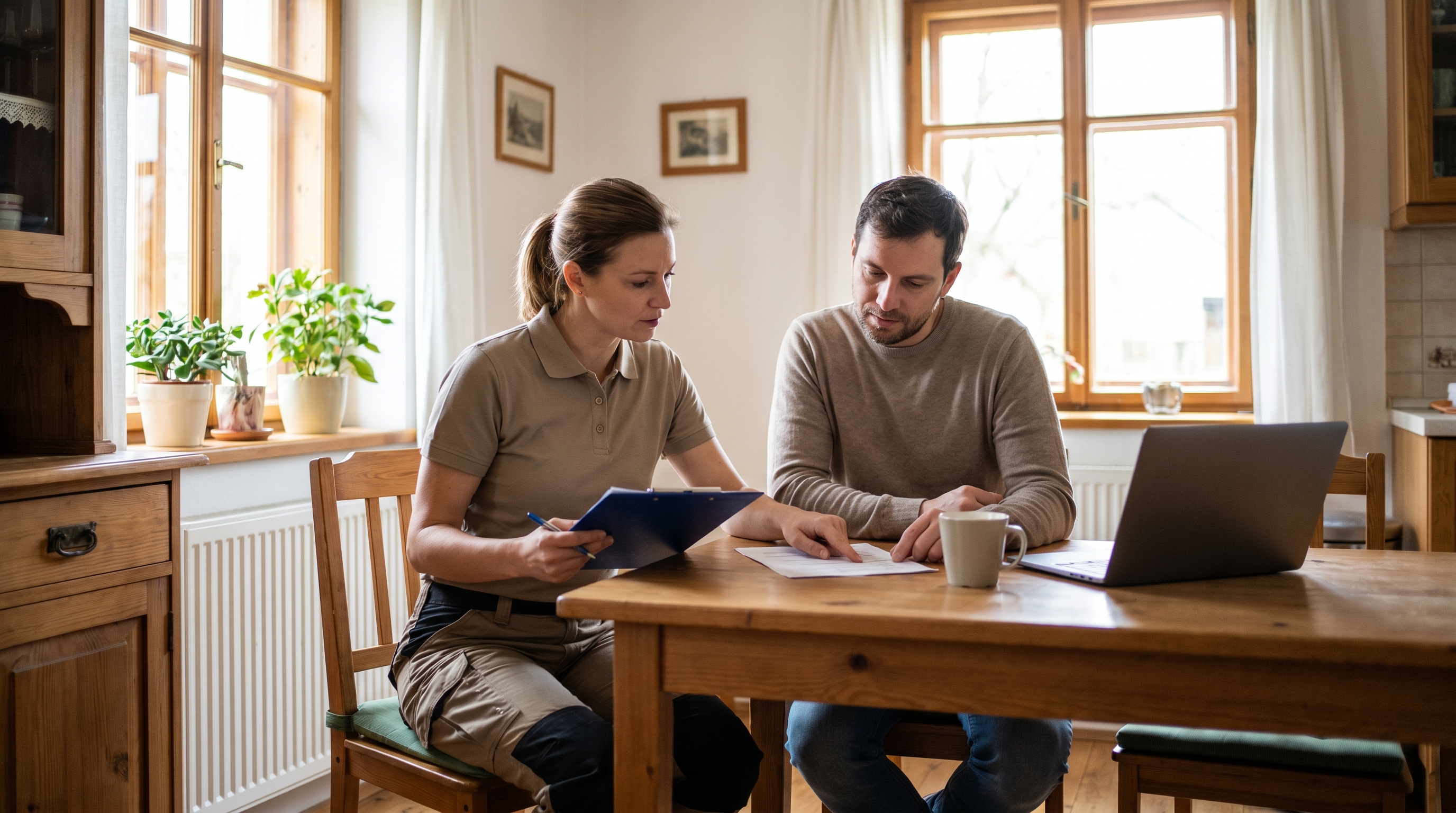Uklízečka upravuje detailní profil a reference na notebooku