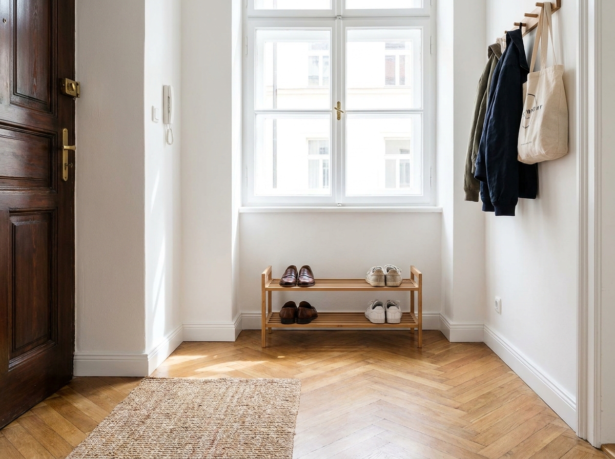 Clean apartment entryway and floor detail prepared for viewing