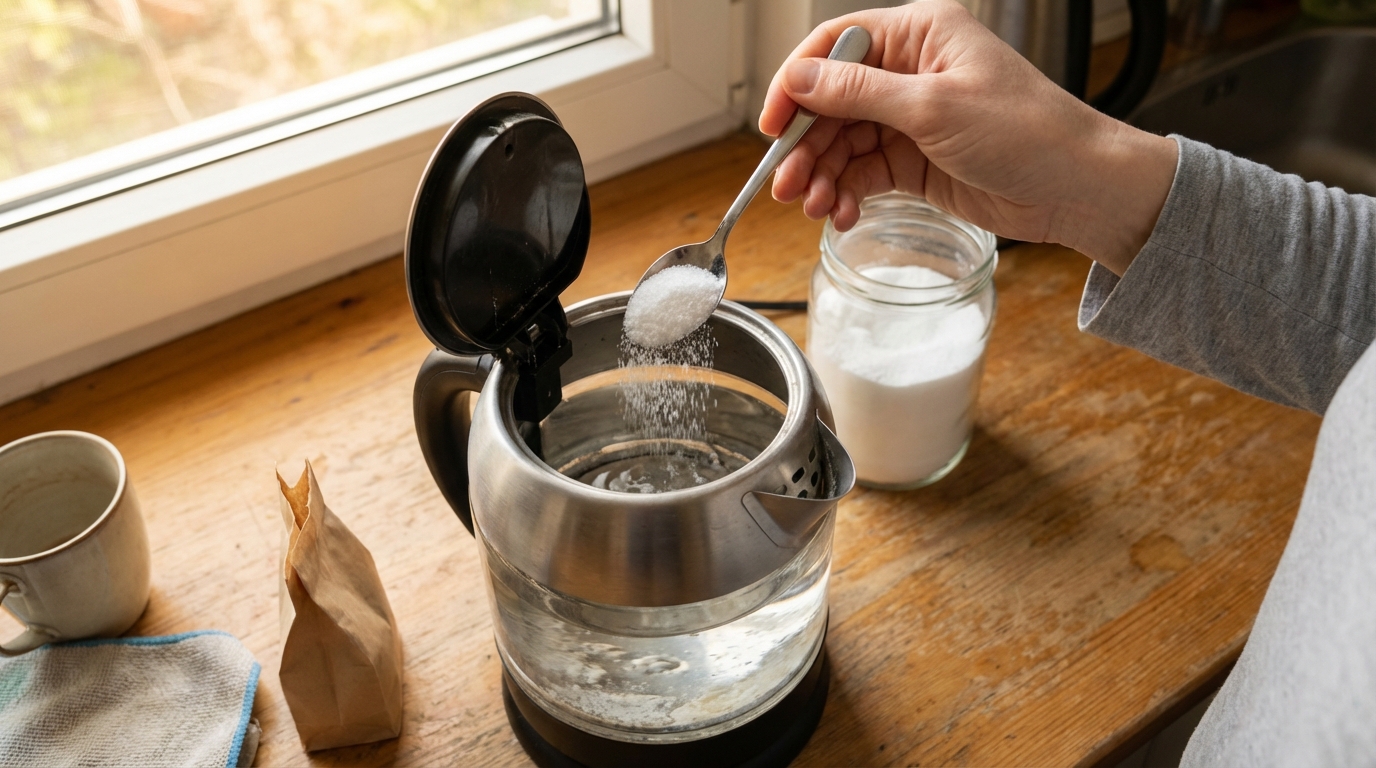 Adding citric acid into an open electric kettle filled with water