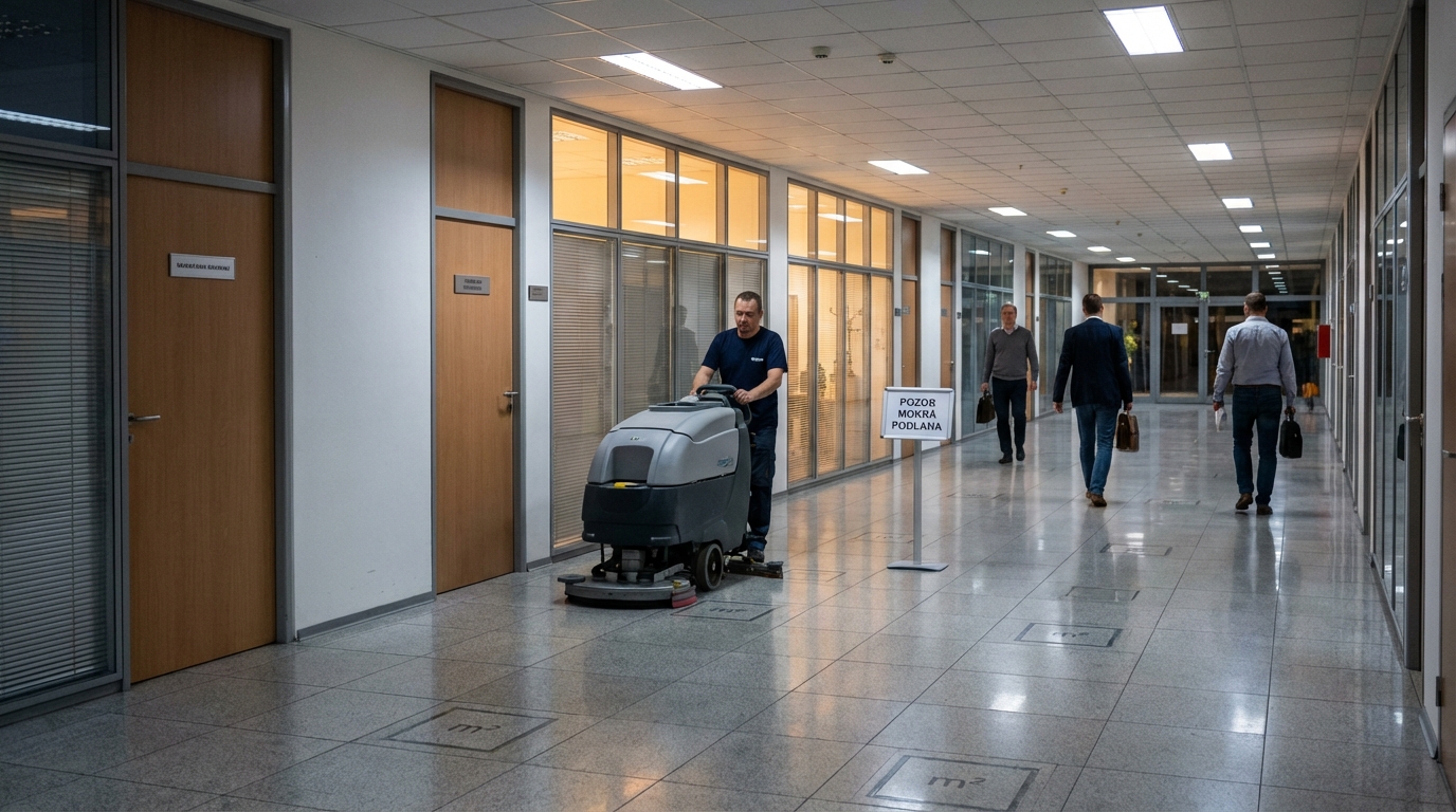 Evening cleaning in a small office where per-square-meter logic can work