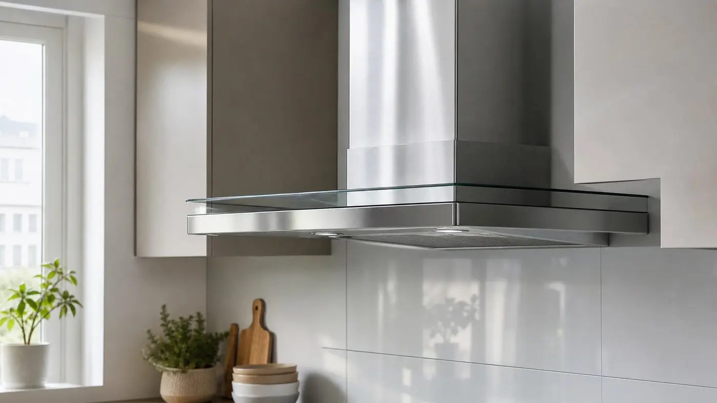 How to Clean a Range Hood Without Damaging It Detail čisté digestoře v moderní kuchyni po důkladném odmaštění.