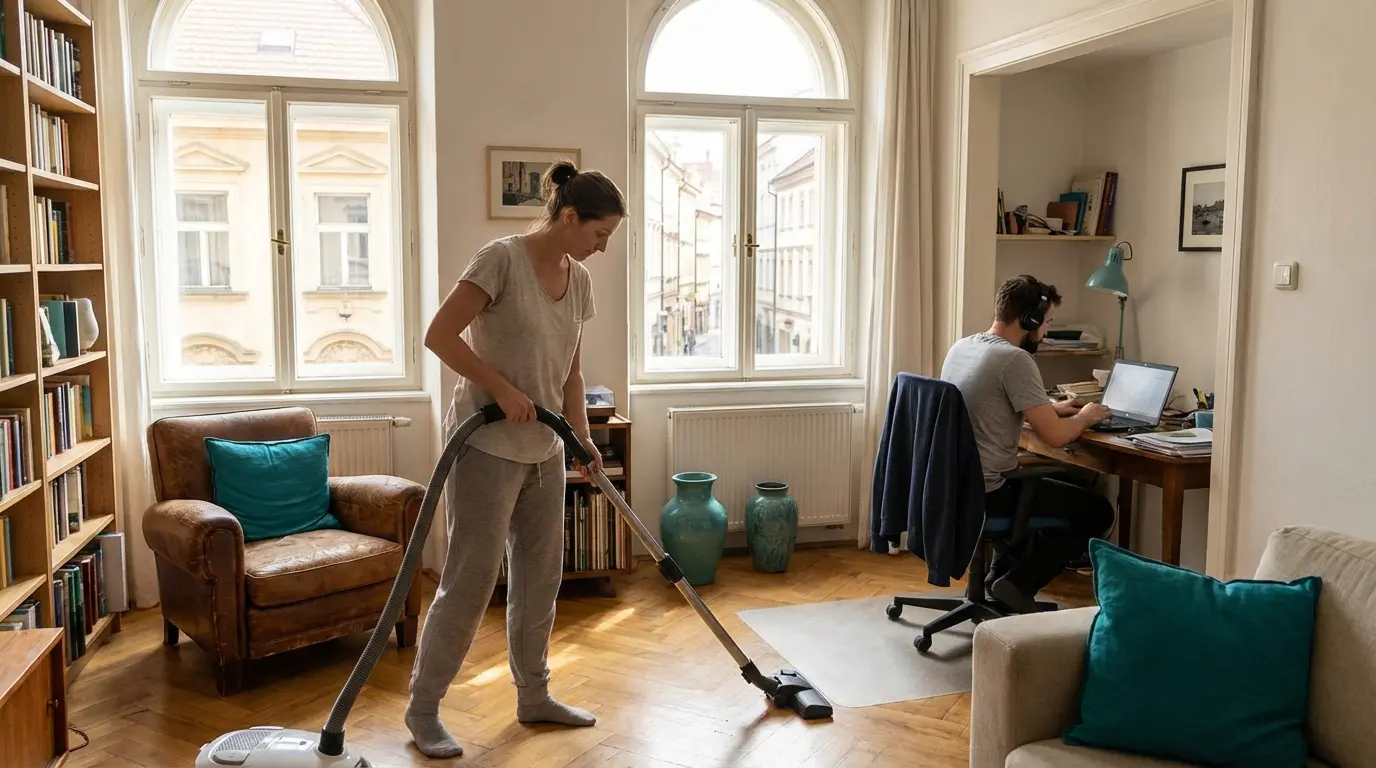 Uklízení v moderním bytě ukazuje, jak si lidé spojují první dojem se službou, i když skutečná hodnota práce se pozná až po výsledku