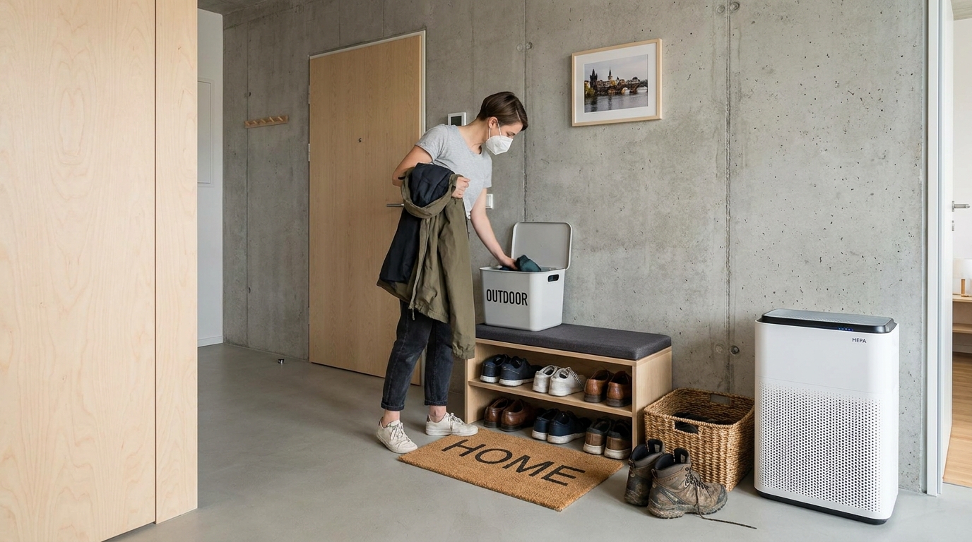 Entryway routine with doormat and changing after coming home