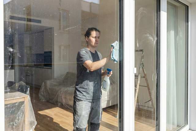 Careful cleaning of windows and frames after renovation work