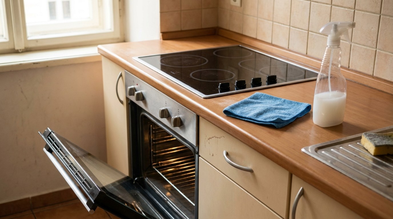 Detail kuchyně při důkladném odchozím úklidu