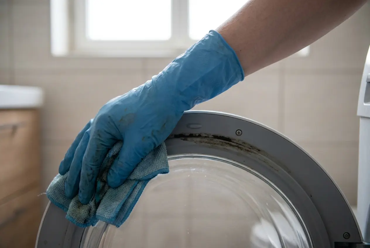 Cleaning the washing machine door seal with a cloth