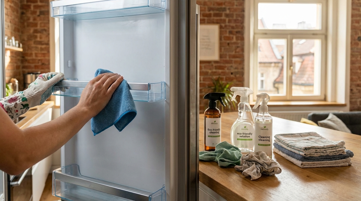 Detail of cleaning tools and methodical kitchen work showing that clients pay for results, process, and reliability rather than looks